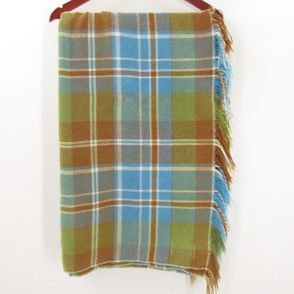 TROY Brown/Blue/Green/White Fringed Leisure Blanket 63" x 56"